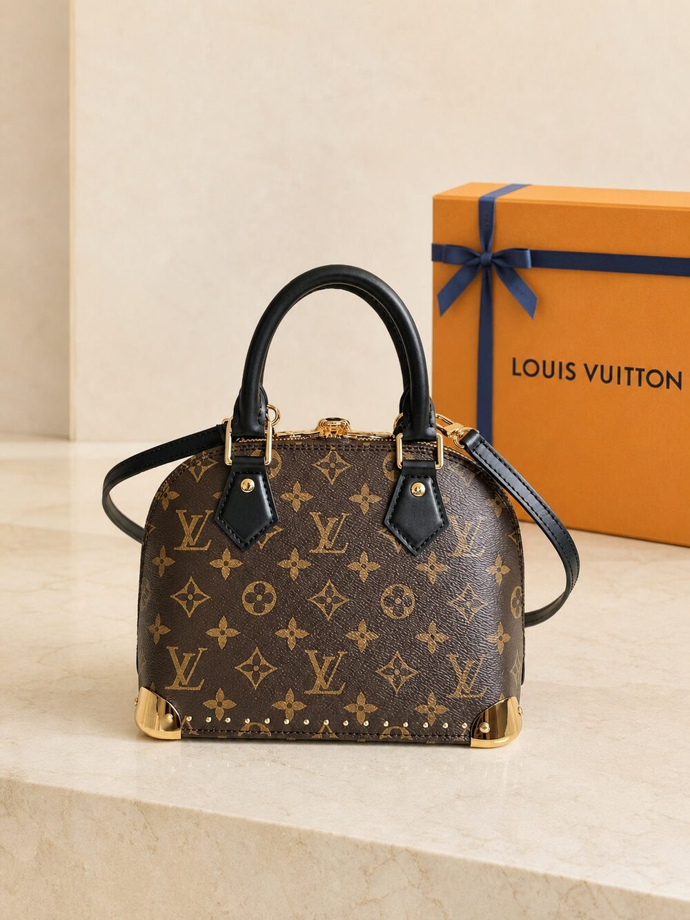 Louis Vuitton Monogram Dome Handbag with Black Leather Trim - Picture 3 of 8